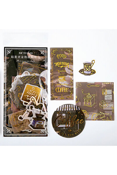 GUGUK Coffee Temalı Vintage Altın Damga Sticker Seti • Bullet Journal (GGK-DFZ027)