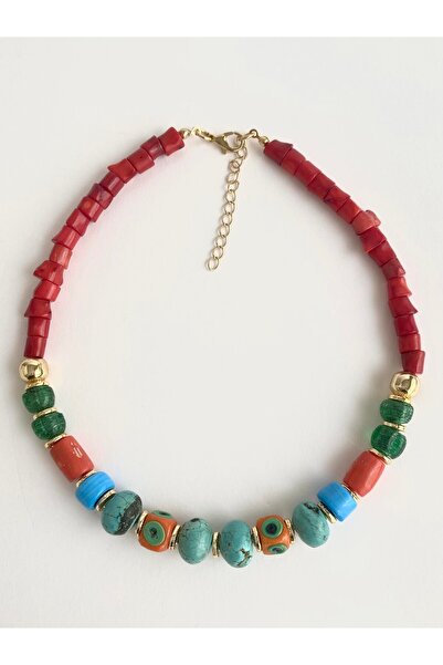 ı feel free more then ever that moment Tasarım Mercan ve Turkuaz Boncuklu Kolye