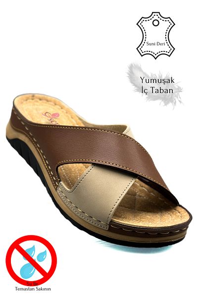 sermoda Απαλές και ελαφριές γυναικείες αθλητικές παντόφλες - Σταυρωτό λουράκι, χοντρή σόλα 521/2 - Tan Mink