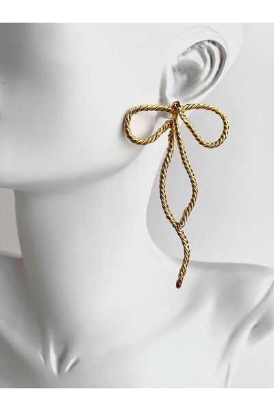 ı feel free more then ever that moment Long Fine Twist Design Bow Earrings