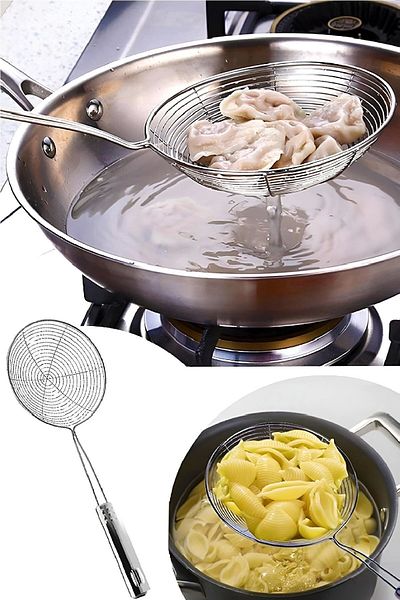 Maridet Steel Colander Strainer Set Potato Vegetable Oil Fry Colander Wire Ladle 3-Piece Serving Set Steel Colander