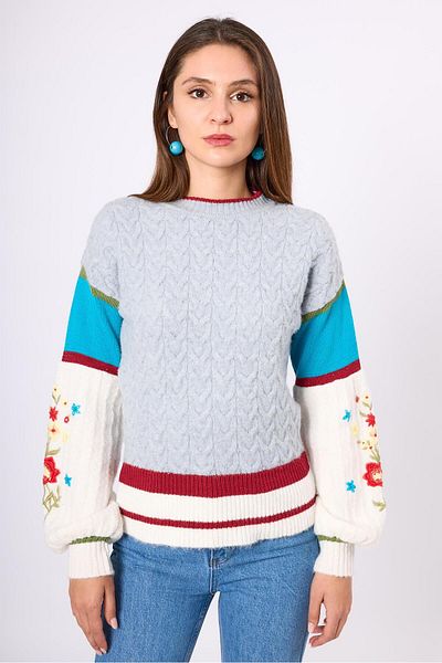 Peraluna Pulover tricot pentru femei Aurora Relaxed Fit - Gri/Albastru/Multi