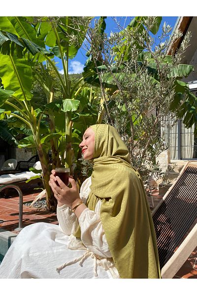 Şalland Olive Green Shawl and Cotton Jacquard Shawl