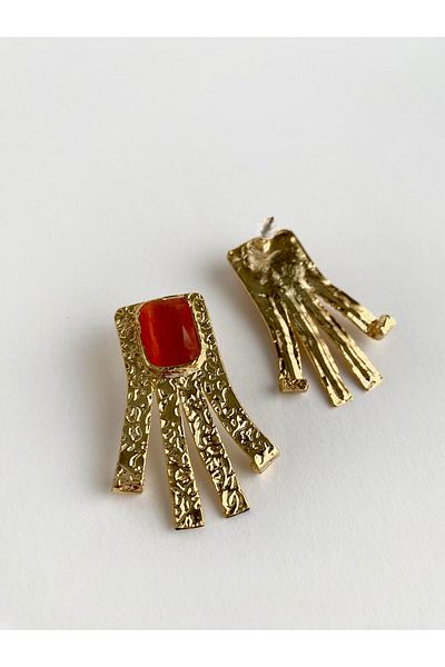 ı feel free more then ever that moment Orange Stone Tassel Earrings - Cat Eye Design