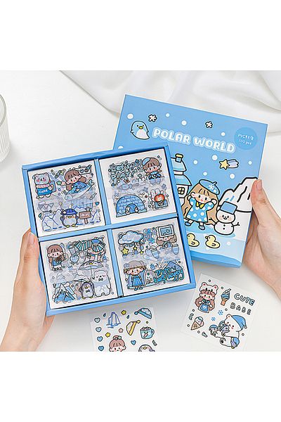 GUGUK Polar World Themed 100 Sheets 4 Compartments Sticker Set • Bullet Journal (Ggk-Dz076)