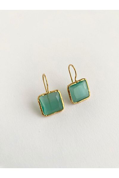 ı feel free more then ever that moment Special Design Cat's Eye Square Jewelled Earrings - Turquoise