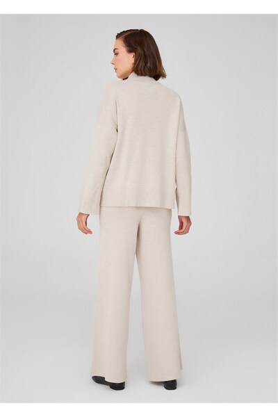 Peraluna Turtleneck Turtleneck Loose Cut Women's Knitwear Sweater - Ecru Melange