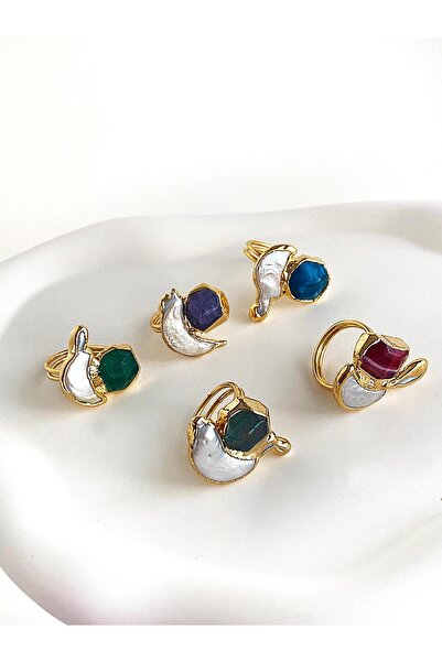 ı feel free more then ever that moment Özel Tasarım Mavi Doğal Taş ve İncili Yüzük