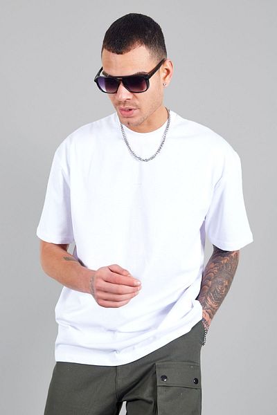 Manche Men's Oversize T-shirt - White, Thick Soft Texture, Comfortable Fit, 100% Cotton
