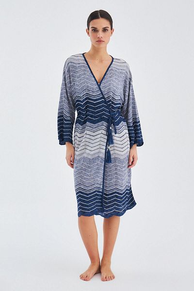 Peraluna Indigo Melange Sakura Bell Sleeve Viscose Women's Summer Knitwear Kimono