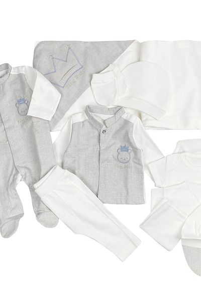 Cassiope King Bear Organic Baby Boy Hospital Release 10-Piece Bodysuit Set Ice Blue