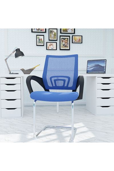 Mahmayi Sleekline Ergonomic Mesh Visitor Chair, High Back, Blue - Home & Office Comfort