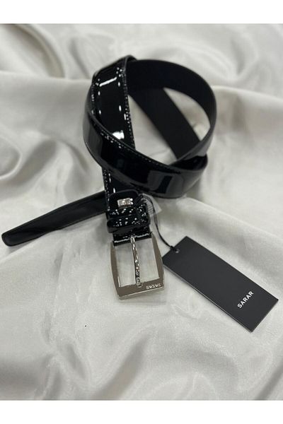 Sarar Genuine Leather Glossy Patent Leather Black Belt