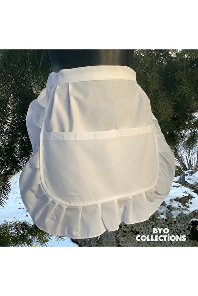 byo White Color Authentic Ruffle Kitchen Apron