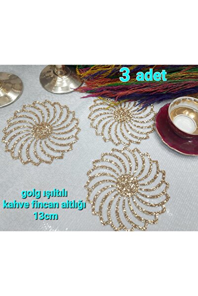 SEHARA 3 Adet Kahve Sunumluğu (FİNCAN ALTLIĞI) /13cm/gold/ışıltılı/simli/