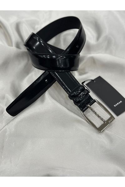 Sarar Genuine Leather Opening Patent Leather Black Belt