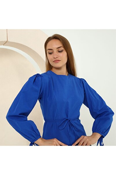 Bwest Ribbed Detail Long Hijab Dress with Waist Ties - 70044 - Saks