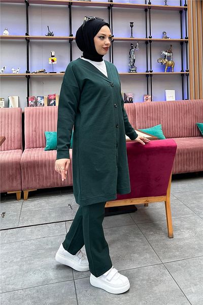 SEVDA Buttoned V-Neck Plain Basic Tracksuit Sports Double Set - 03051.021 - Nefti