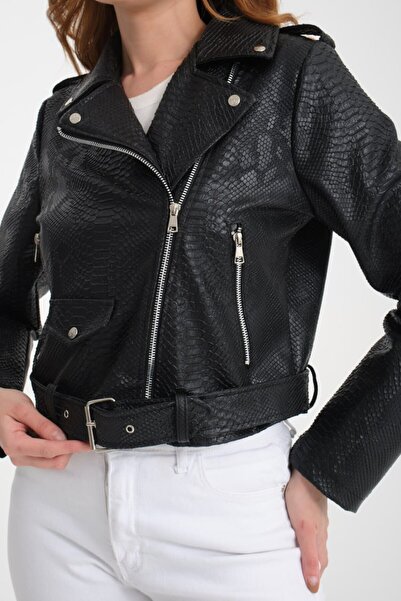 İLKCET MODA Slim Women's Jacket with Snakeskin Detail