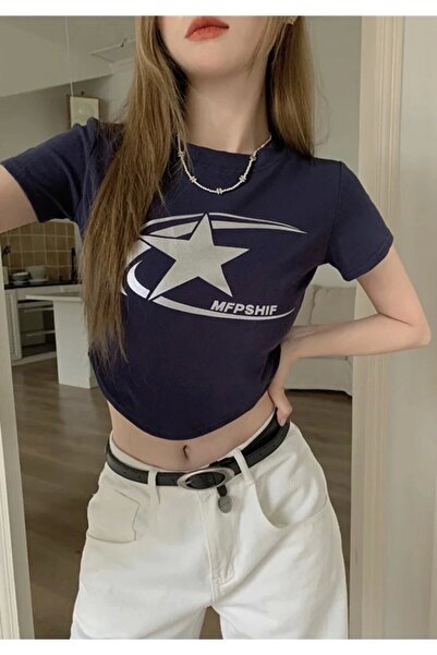 DarkellaStore Harajuku Vintage Cosmos Star Crop cu mânecă scurtă tricou