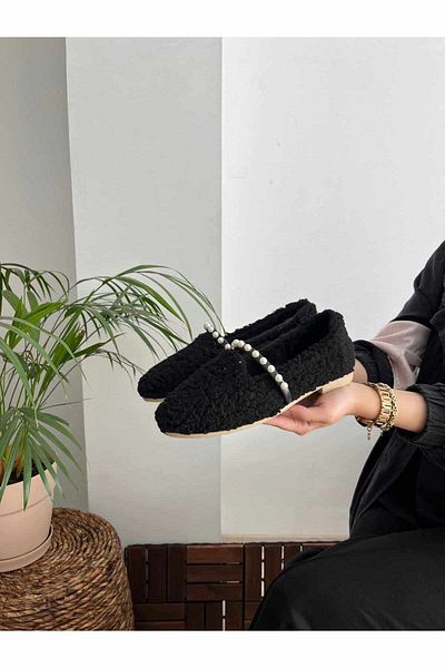 Behtah Kundura Pantofi de balerină de zi cu zi, eleganti, confortabili, din pene de miel, cu detalii perle
