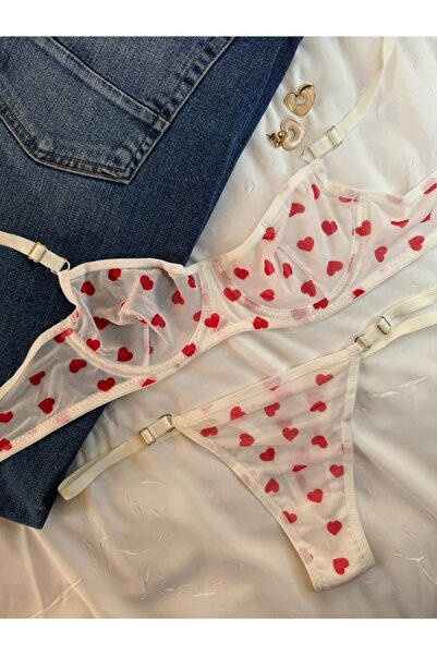 İNKO İÇ GİYİM Бюстгальтер-стрінги без капюшона з сердечками під застібкою
