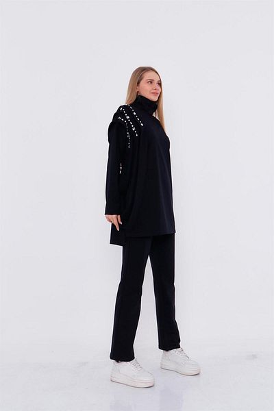 Bwest Cinnamon Stone Stripe Shoulder Detailed Double Suit - 71068.015 - Navy Blue