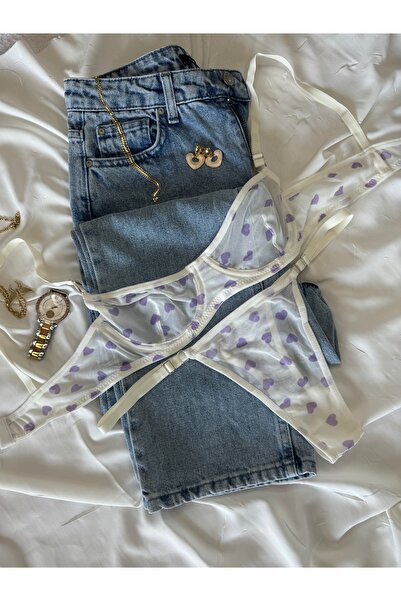 ROZENİN LINGERIE Σετ σουτιέν από τούλι χωρίς καπάκι λιλά καρδιά (ΣΟΥΤΙΕΝ-ΤΑΝΓΚΟ)