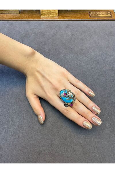 Gümüşhanesi Iran Firuzesi 925 Ayar Gümüş Elişi Yüzük