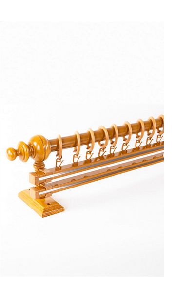 Happys Umeraș pentru perdea rustic din lemn dublu șină de stejar și țeavă rustică din aluminiu 225 cm