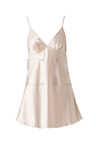 El Major فستان نوم من الساتان باللون العاجي مع تفاصيل دانتيل وأشرطة قابلة للت...