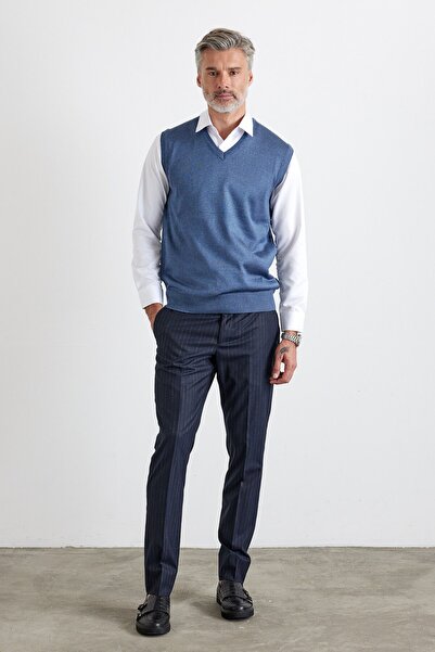 Livio Ferri Men's Plus Size Regular Cut V-Neck Sleeveless Sweater Knitwear Sweater