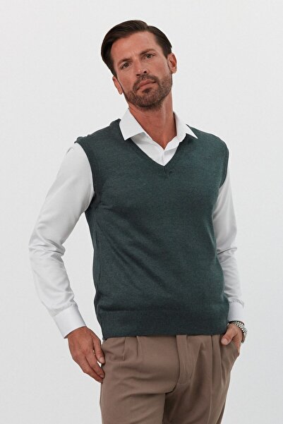 Livio Ferri Men's Plus Size Regular Cut V-Neck Sleeveless Sweater Knitwear Sweater