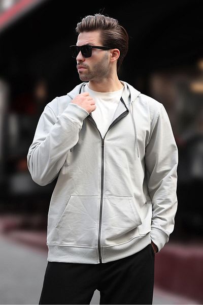 Madmext Gray Men's Cardigan 7070 - Hooded and Zippered