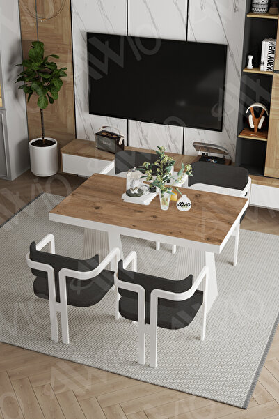 AVVİO Angelos Lake Mdf Ayak Tokyo Demonte Sandalye 80x120 Yemek Masası Mutfak Masası 4 Kişilik