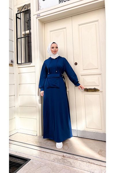Bwest Cotton Dress with Hooded Mobile Pockets - 71169.006 - Indigo
