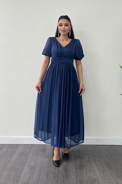 giyimmasalı Μίντι Φόρεμα από ύφασμα Lurex από τούλι με λεπτομέρεια - ΣΚΟΥΡΟ ΜΠΛΕ