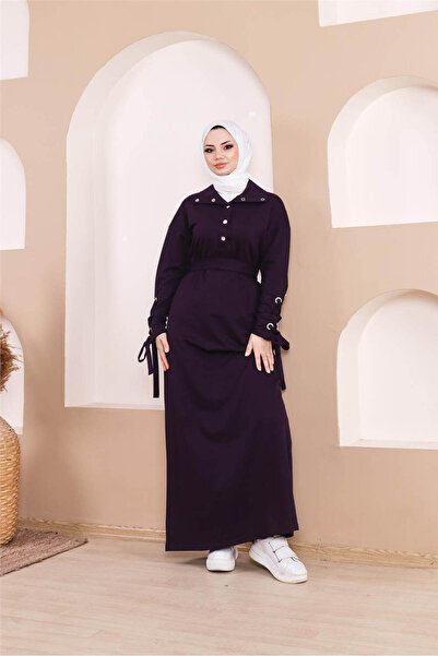 Bwest Μακρύ φόρεμα με λεπτομέρεια με ρίγες με κουμπωτά στη μέση - 71183.013 - Μωβ