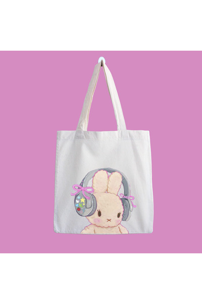 designedfy Rabbit Su Geçirmez Baskılı Bez Çanta, Plaj Çantası