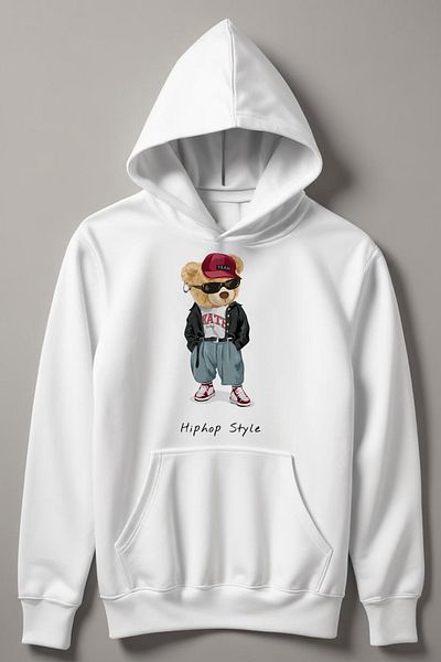 MYADA Hanorac pentru copii cu glugă cu imprimeu de urs în stil hiphop 12767