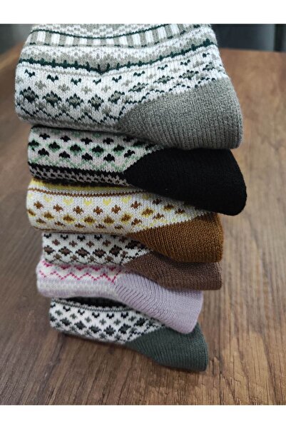 Leement socks Kadın 6 Çift Termal Desenli Kışlık Çok Kalın Yumuşak Dokulu Havlu Çorap