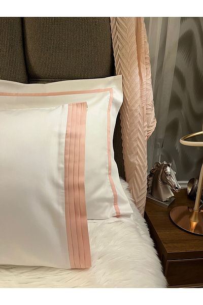 Silkarea 100% Cotton Satin Quadruple Pillowcase (Standard+Oxford Double Pillowcase) White Pink