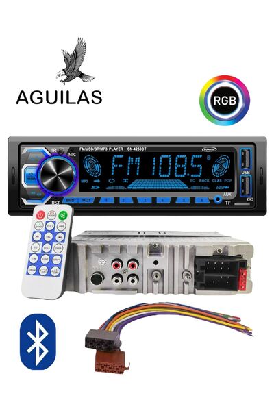 AGUILAS Her türlü ses sistemine uyumlu 4x75 WAT 7 Renk ekran aux bluetooth çi...