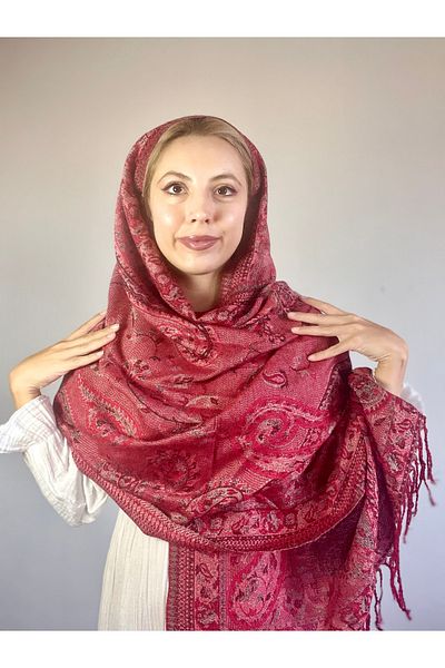 Çeşme Home Red Cashmere Silk Mix Original Pashmina Shawl Scarf