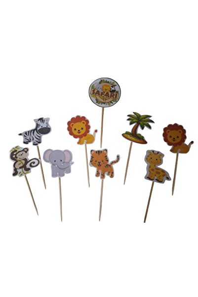 Büşra Süsleme HAYVAN SAFARİ  TEMALI  DOĞUM GÜNÜ PASTA SÜSÜ , CUPKEK 15 Lİ