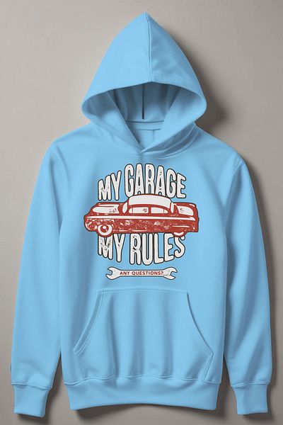 MYADA Детски суитшърт с качулка и щампа My Garage My Rules 17669