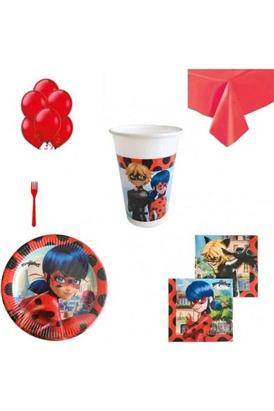 Kikajoy 16 Person Black Cat and Ladybug Miraculous Birthday Ornaments Party Supplies