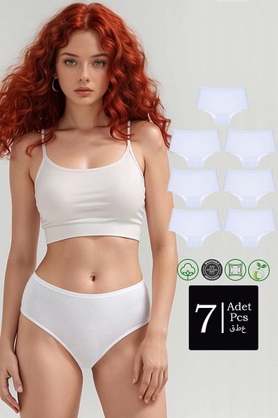 SESUME Pack of 7 High Waist White Cotton Bato Panties