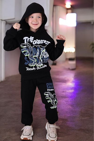 Lolliboomkids Σετ φούτερ και φούτερ με κουκούλα Dinosaur Print - Μαύρο