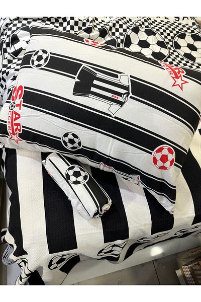 ŞENER HOME Fan Patterned Sheet Elastic Single Pique Set - Black-White